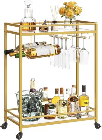 Візок кухонний LifeWit з 3 рівнями, сервірувальний візок на колесах, візок-бар для кухні, вітальні, їдальні, офісу (золотий, 60x30x71 см)