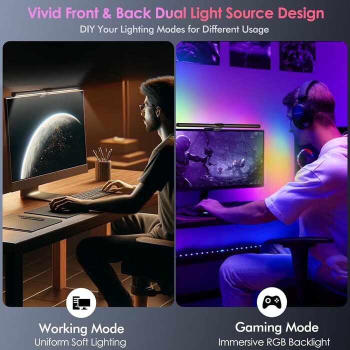 RGB-лампа для монітора Quntis 51 см з підсвічуванням, пультом ДК, 15 режимів, для геймінгу, офісу, USB