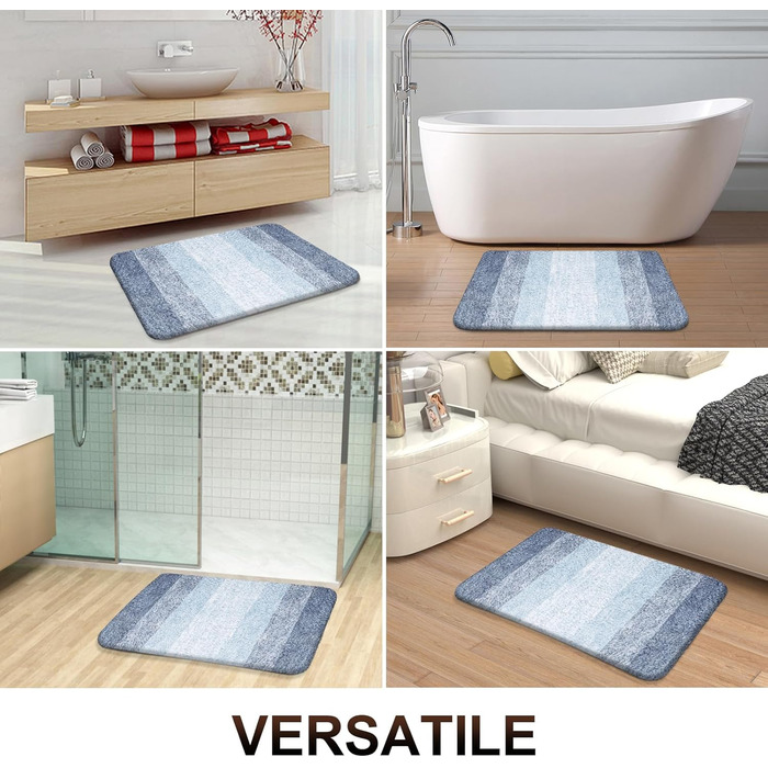Килимок для ванної кімнати OLANLY, м'який та швидковисихаючий, з мікрофібри, з антиковзким покриттям, для прання в пральній машині, розмір 50.8 x 81.3 см, блакитний