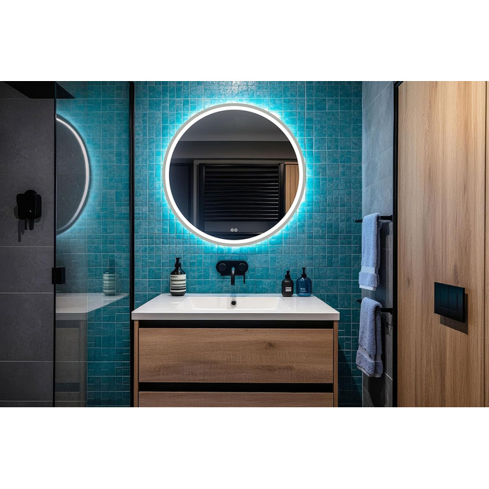 LED дзеркало для ванної кімнати Home Glow круглої форми 80 см з підсвічуванням, антизапарювання, сенсорним вимикачем та металевим каркасом (срібний)