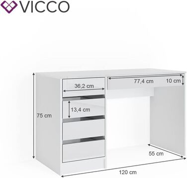 Туалетний столик Vicco Херес, білий глянець, 120 см