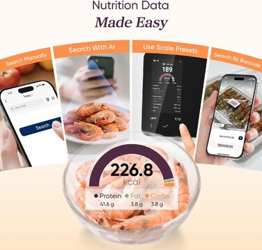 Ваги кухонні COSORI Smart Kitchen - цифрові, з підключенням до додатку, підрахунок калорій, 19 поживних речовин, USB-C, преміум якість