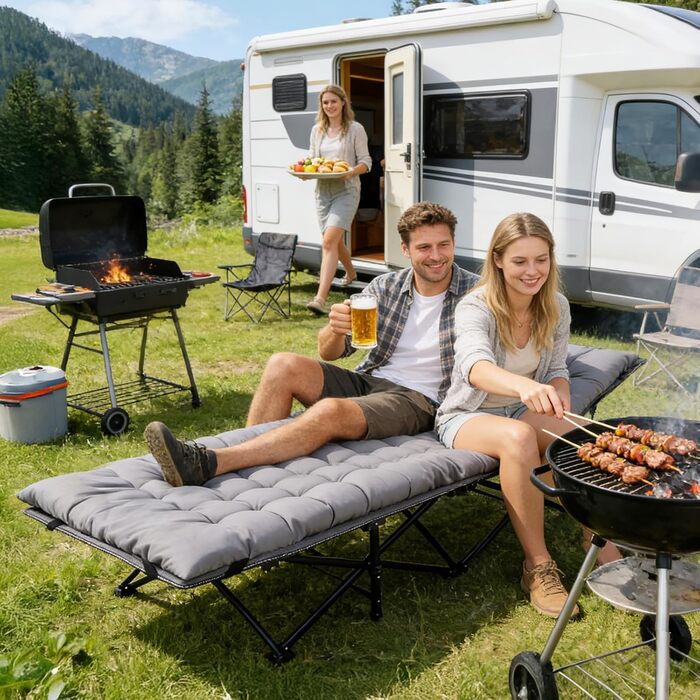 Розкладне ліжко для кемпінгу Sekey XXL (190x71x35 см) з матрацом, посилений сталевий каркас та тканина Oxford, сіре