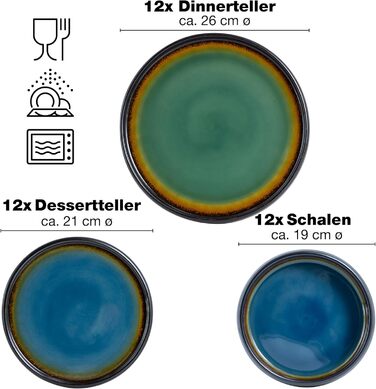 Набір посуду з керамограніту Moritz & Moritz SOLID з 18 предметів на 6 персон (зелений і синій, 36 шт. )