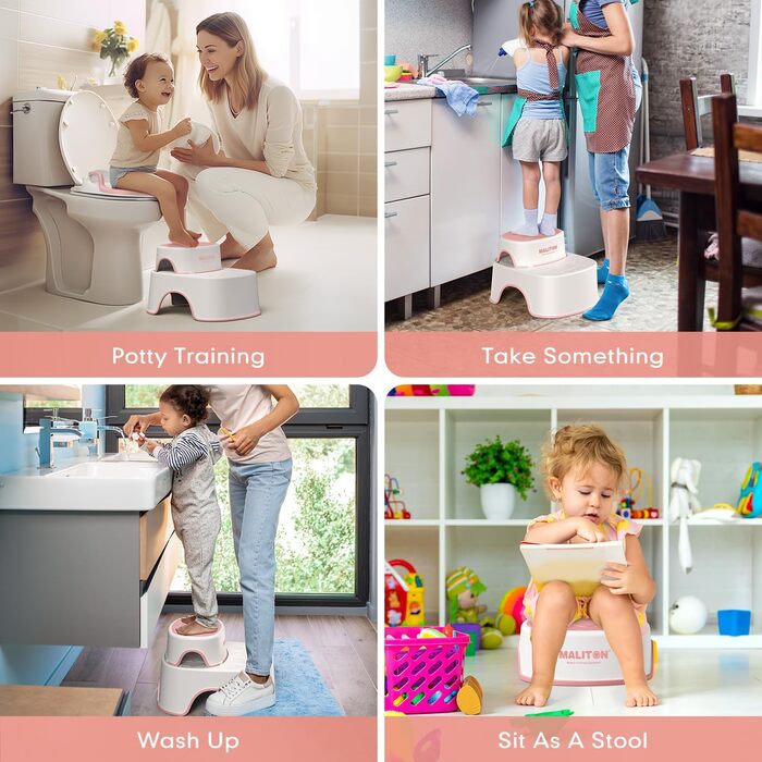 Унітаз дитячий Maliton з підставкою 2-ступінчастою для дітей 1-8 років, біло-сірий (Рожевий)
