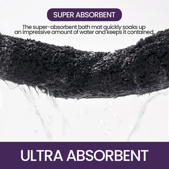 Килимок для ванної кімнати DEXI, 61 x 110 см, чорний, мікрофібра, антиковзаюча, швидковисихаюча