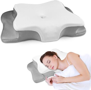 Подушка для шиї та плечей QIUBABYO з memory foam, ергономічна подушка для сну на боці, спині та животі з чохлом