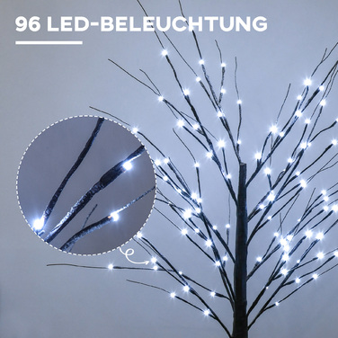 Штучна беріза HOMCOM з LED-підсвіткою, 96 теплих білих мікро-світлодіодів, 150 см, коричневого кольору