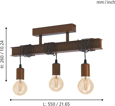 Підвісний світильник EGLO Townshend 4, підвісний світильник на 4 полум'я вінтажний, промисловий, металевий підвісний світильник, лампа обіднього столу в іржавому вигляді, світильник для вітальні з цоколем E27 (стельовий світильник)