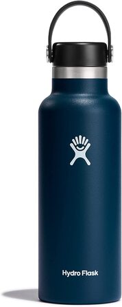 Пляшка для води HYDRO FLASK-пляшка для води з вакуумною ізоляцією з нержавіючої сталі - спортивна пляшка з герметичною гнучкою кришкою-Термос можна мити в посудомийній машині-стандартний отвір- (індиго, 532 мл (18 унцій))