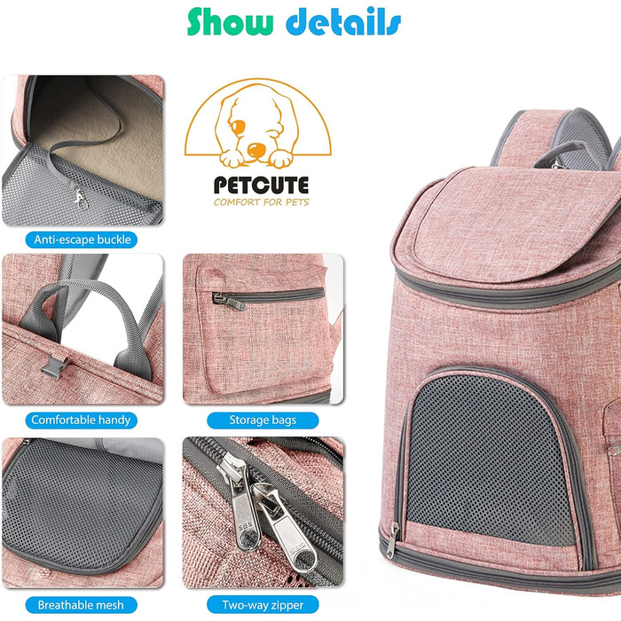 Рюкзак для собак PETCUTE, дихаючий, з матрацом, складаний, з запобіжним повідцем, для зовнішнього використання, макс. 50 символів