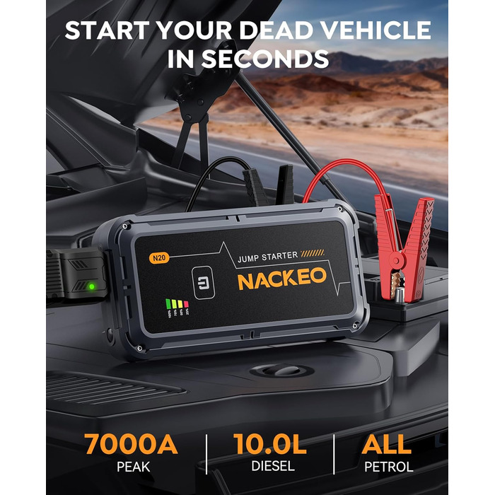 Powerbank для запуску двигуна 7000A - запуск авто, SUV, мотоцикла, вантажівки. 12V, LED ліхтарик, кабель для підключення