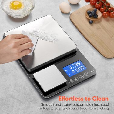 Цифрова кухонна вага 15 кг / 0,01 г, високоточна двозонна вага для кухні з функцією підсумовування, таруванням, 7 одиницями вимірювання, для приготування їжі та випічки, з батарейками (K700H)