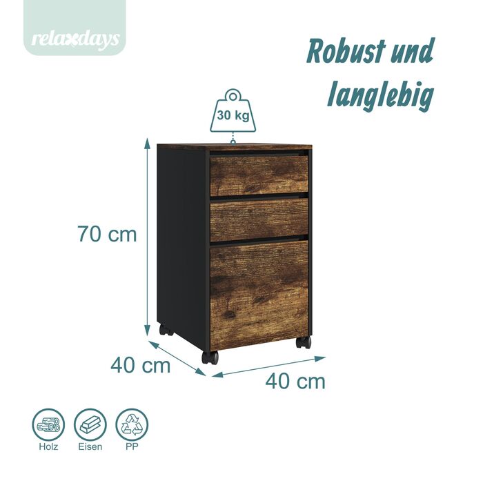 Контейнер Relaxdays на коліщатках з 3 висувними ящиками