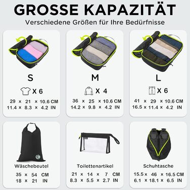 Набір компресійних органайзерів для одягу в подорож Cipway, ультралегкі пакувальні куби для валізи та рюкзака, 8 предметів, чорний