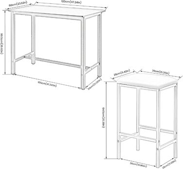 Набір барних столів buybyroom Стіл (120x60x90.5 см) 4 стільці (39x29x64.5 см), Vintage Brown-Black