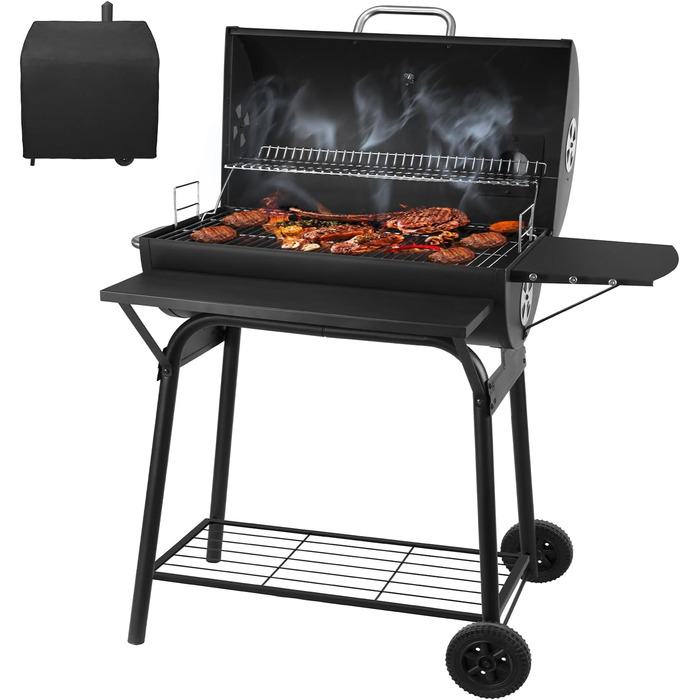 Гриль вугільний на коліщатках з термометром | Гриль для барбекю, вугільний гриль для дачі | BBQ15