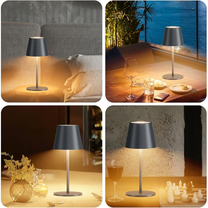 LED настільна лампа Lundwa з акумулятором, 26 см, 5000 mAh, 3W, 3000K, IP54, для кемпінгу, ресторану, спальні, бару (1 шт.)