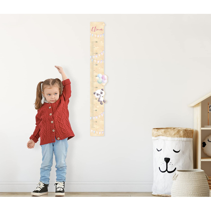 Дитяча мірна паличка Hhenflug з дерева, персоналізована з вашим іменем, мотив панди з повітряними кульками, приблизно 15 x 100 см