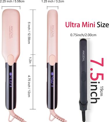 ANGENIL Pro Mini Титановий випрямляч та плойка 2-в-1 для волосся, компактний дорожній формат, швидкий нагрів 20 сек, сірий колір