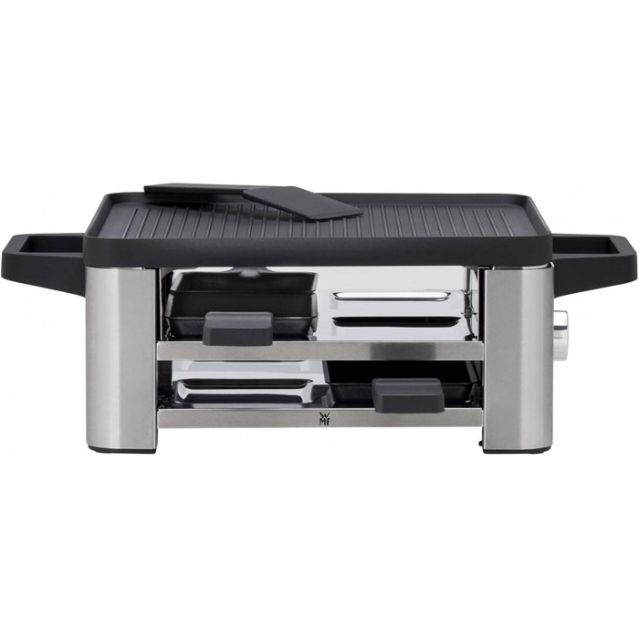Raclette WMF 4 персони з пательнями та скребками, 870 Вт, нержавіюча сталь матова (набір 2 шт.)