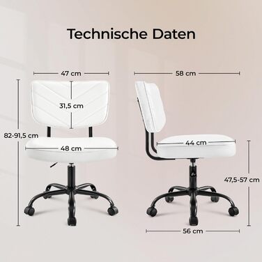 Крісло офісне Yaheetech з регульованою висотою сидіння, обертається на 360°, штучна шкіра, з роликами для офісу/вітальні, біле