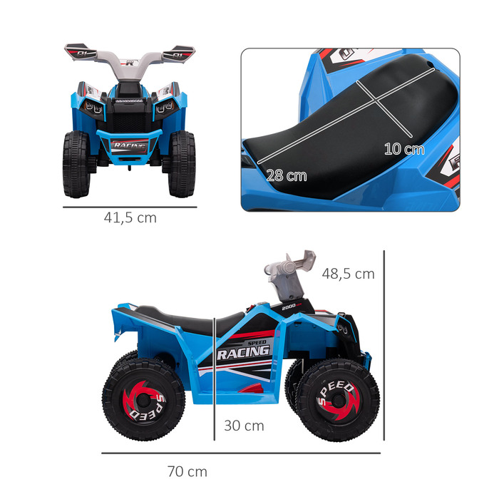 HOMCOM Electric Kids Quad, Міні електричний квадроцикл з функцією руху вперед, Функція заднього ходу, Електромобіль 6 В для дітей 1,5-3 роки, 2,5 км/год, Синій