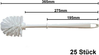 Щітки для унітазу пластикові білі 36,5 см ppn щітка для унітазу заміна щітка для унітазу кругла головка 80 мм щітки для унітазу BawiTec для побутових, комерційних та промислових приміщень., 25 шт.