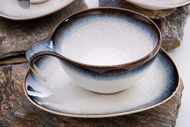 Кавовий сервіз Konsimo 6 шт. Тверда порцеляна - набір 6 - кавова чашка TIME DIM 150мл блюдце з піалою і тарілкою (30 шт.) - білий/синій (чайний сервіз 350мл 12-тгл)