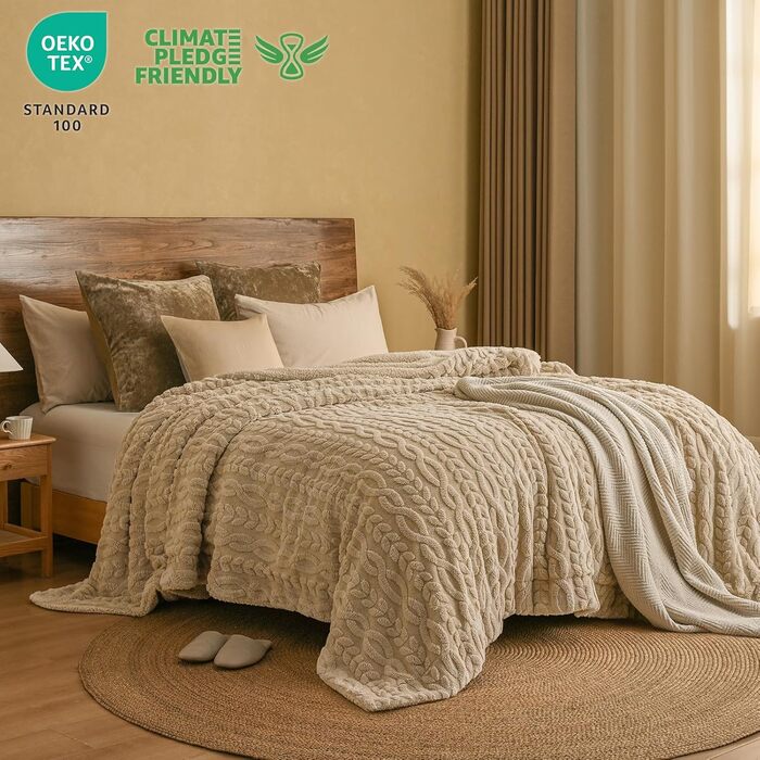 Плед Sherpa Fleecedecke: теплий, м'який, оксамитовий плед 152x203 см, сертифікат Oeko-Tex®, Khaki