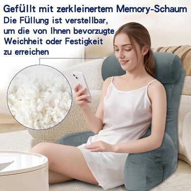 Підлогове крісло-мішок для читання з підлокітником, сіре, 65x30 см