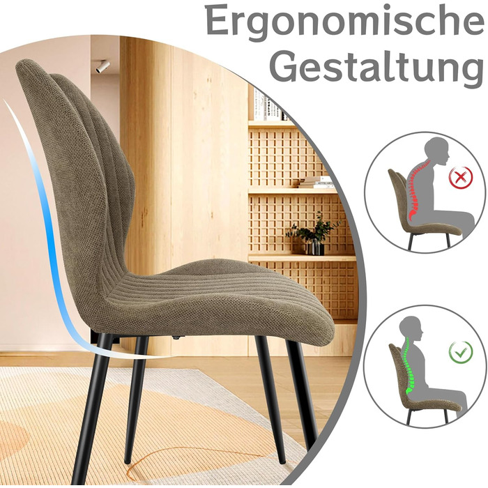 Набір обідніх стільців для кухні, вітальні, їдальні (6 шт., хакі) з м'яким сидінням та металевими ніжками