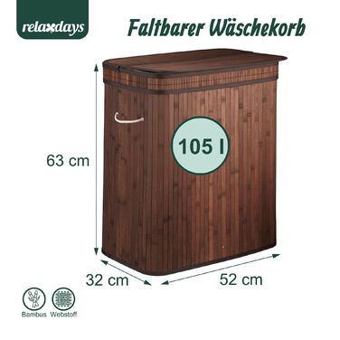 Кошик для білизни Relaxdays з бамбука з 3 відділеннями