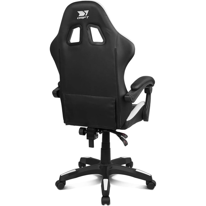 Ігровий крісло DRIFT GAMING DR35 – професійне, зі штучною шкірою, підлокітники з м'якою підкладкою, газліфт 3 класу, посилена база з нейлону, регульований нахил, регульована висота, подушки для попереку та шиї, чорно-сірий колір (Dr35 White)