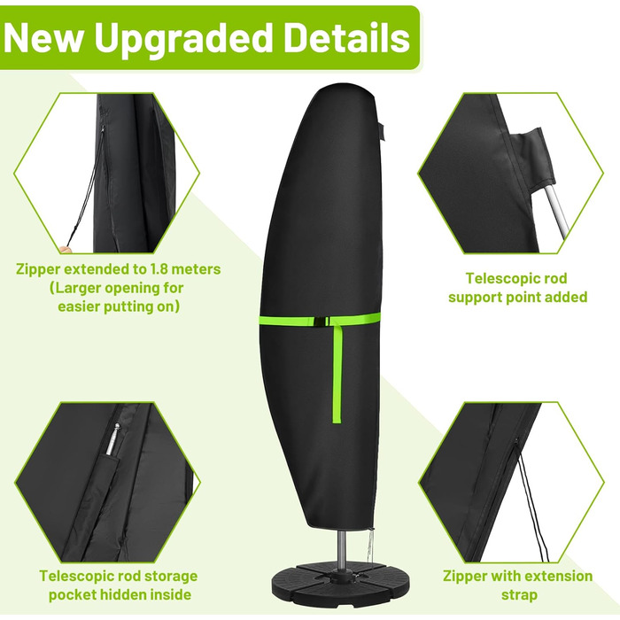 Чохол для парасольки GEMITTO, водонепроникний, 280x30x81/46 см, для парасольки 2-4 м, 420D, захист від вітру та сонця
