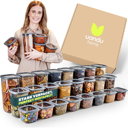 Набір контейнерів для зберігання Uandu 24 шт. з кришкою, герметичні | Контейнери для кухні, організація | Без BPA | Організатор для кухні | Для сухих продуктів, сірий мікс