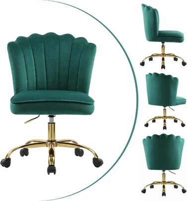 Крісло для офісу Fiximaster Homeoffice, крісло для робочого столу, обертове, регульоване по висоті, з м'якою оббивкою з велюру, золоті ніжки, для робочого кабінету, спальні, до 135 кг, зелене