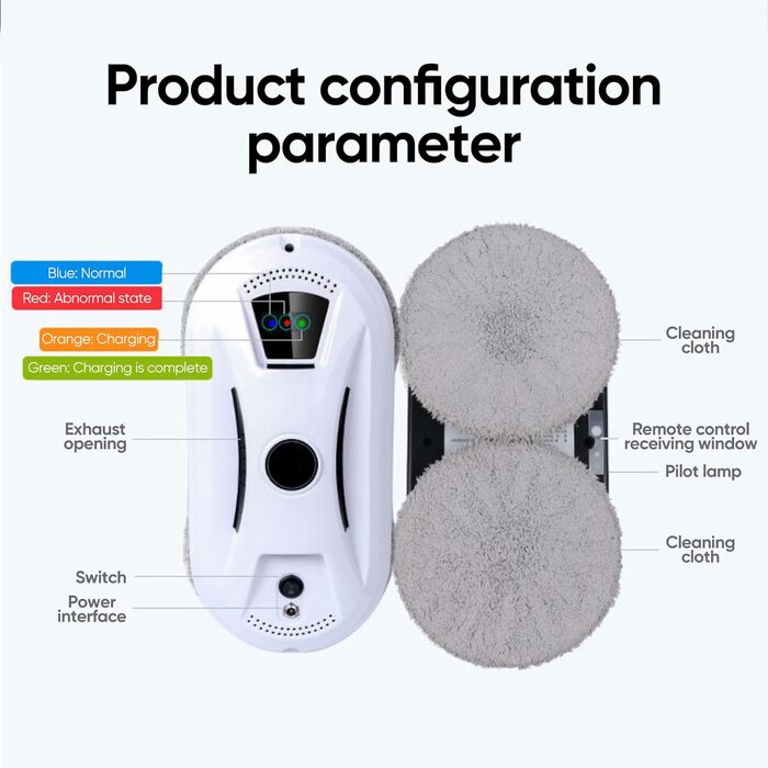 Робот для миття вікон з автоматичним струменем води, 5600 Па, для гладких поверхонь, з пультом дистанційного керування, з 10 мітками для миття