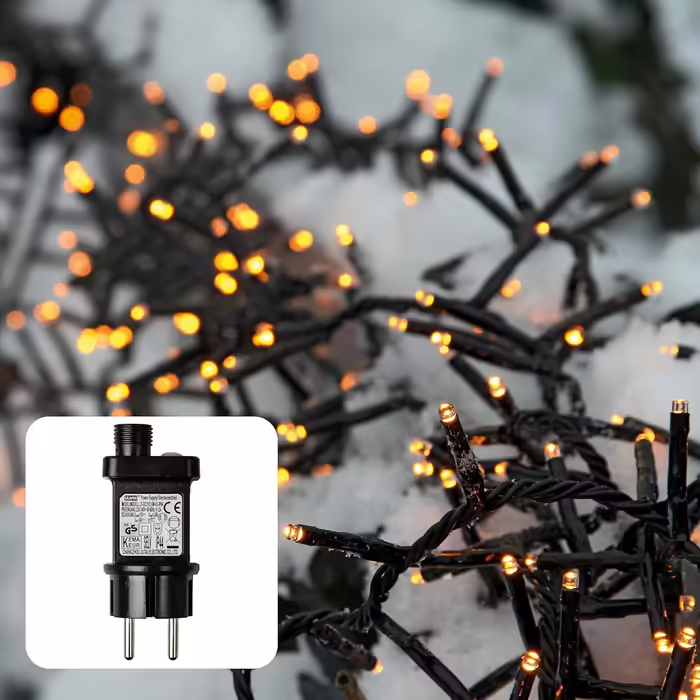 Світлодіодна гірлянда hellum Cluster 7,38 м, 370 LED, тепле біле світло, з таймером, для вулиці та приміщень, електрична, для ялинки, з кабелем