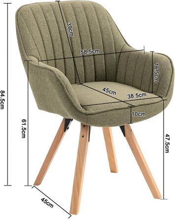 Крісло для їдальні Cosy - обертове, з підлокітниками, зелене, на дерев'яних ніжках