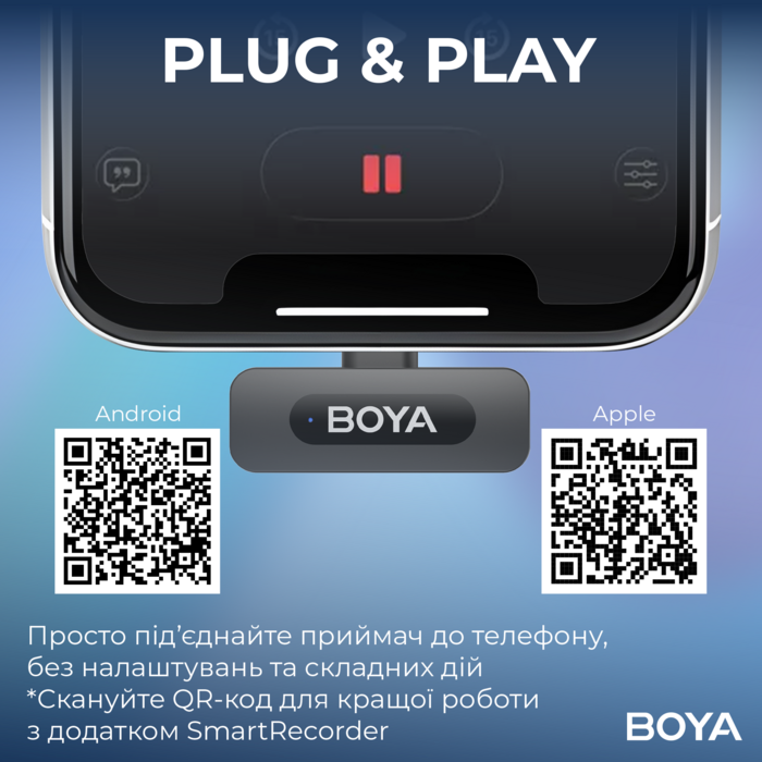 Бездротовий петличний мікрофон BOYA BY-V3 combo Type-C/Lightning Black