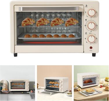 Міні-піч 22L з грилем та решіткою, 1000W, таймер 60хв, піч для піци, 120-250°C, електрична піч для сім'ї, вечірок, грилів, сніжків та десертів