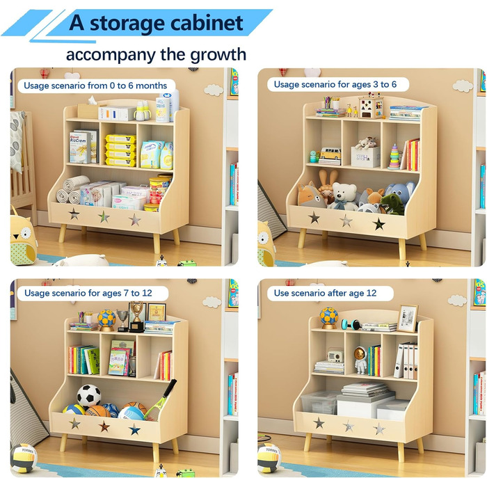 Дитяча полиця для іграшок та книг Garden 4 you, 3 відкриті полиці, 63x30x60 см (Білий/Бежевий)