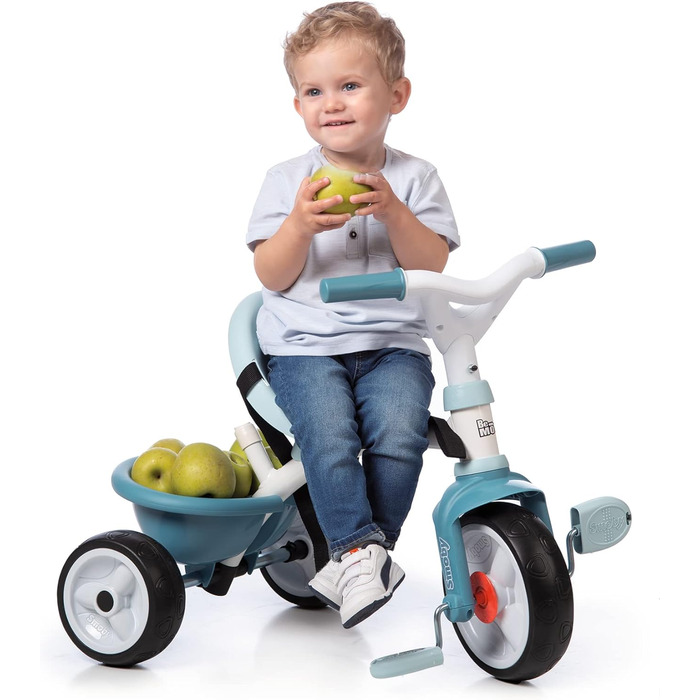 Триколісний велосипед Smoby Be Move з батьківською ручкою, ременем безпеки, металевим каркасом та педальним механізмом для дітей від 15 місяців (Блакитний)