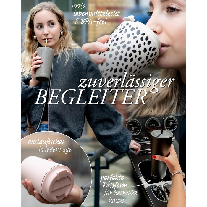 Термокружка MAMEIDO з трубочкою 470 мл, з кришкою та ізольованою сталевою трубочкою, подвійні стінки, не протікає, для кави на виніс (Wild Allure)