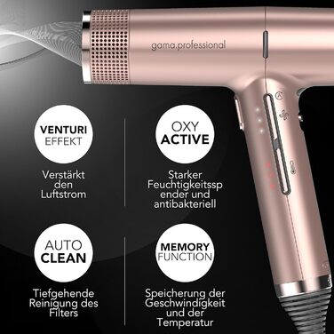 Професійний фен Gama Italy iQ Perfetto - ION Technology - для здорового та блискучого волосся, на 30 швидше, ультратихий, лише 294 г рожевого