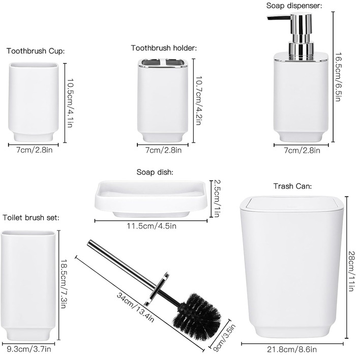 Розкішний набір для ванної кімнати відро для сміття, щітка для унітазу, тримач для зубної щітки, кружка, мильниця, диспенсер, 6 шт.