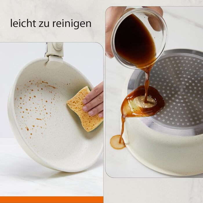 Набір посуду Sweetcrispy 12 предметів: сковорідки та каструлі з знімними ручками, антипригарне покриття, для індукції, сумісний з духовкою, білий