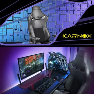 Ігрове крісло KARNOX Офісне крісло Gamer ергономічне з високою спинкою, регульованими підлокітниками та поперековими подушками Замшеве чорне ігрове крісло BK Black1 Large