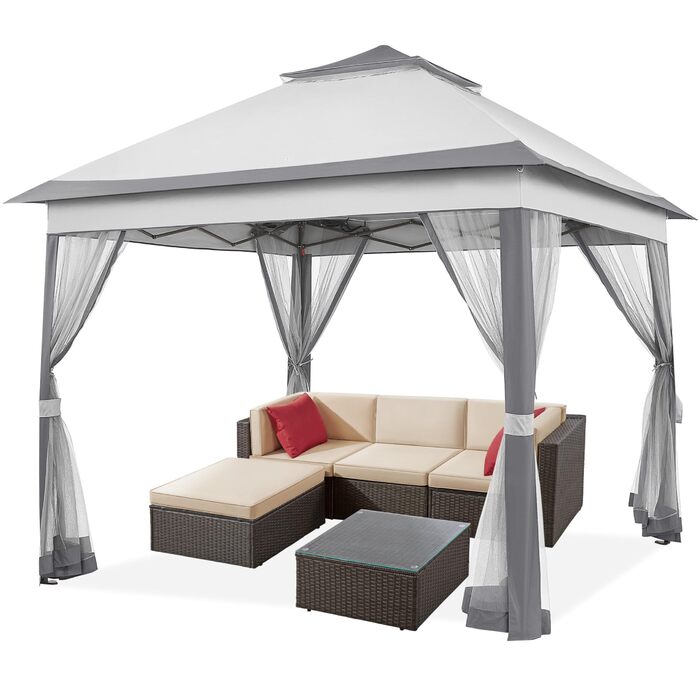 Павільйон Yaheetech 3.3x3.3м, водовідштовхуючий, з москітною сіткою, регульована висота, для саду та відпочинку